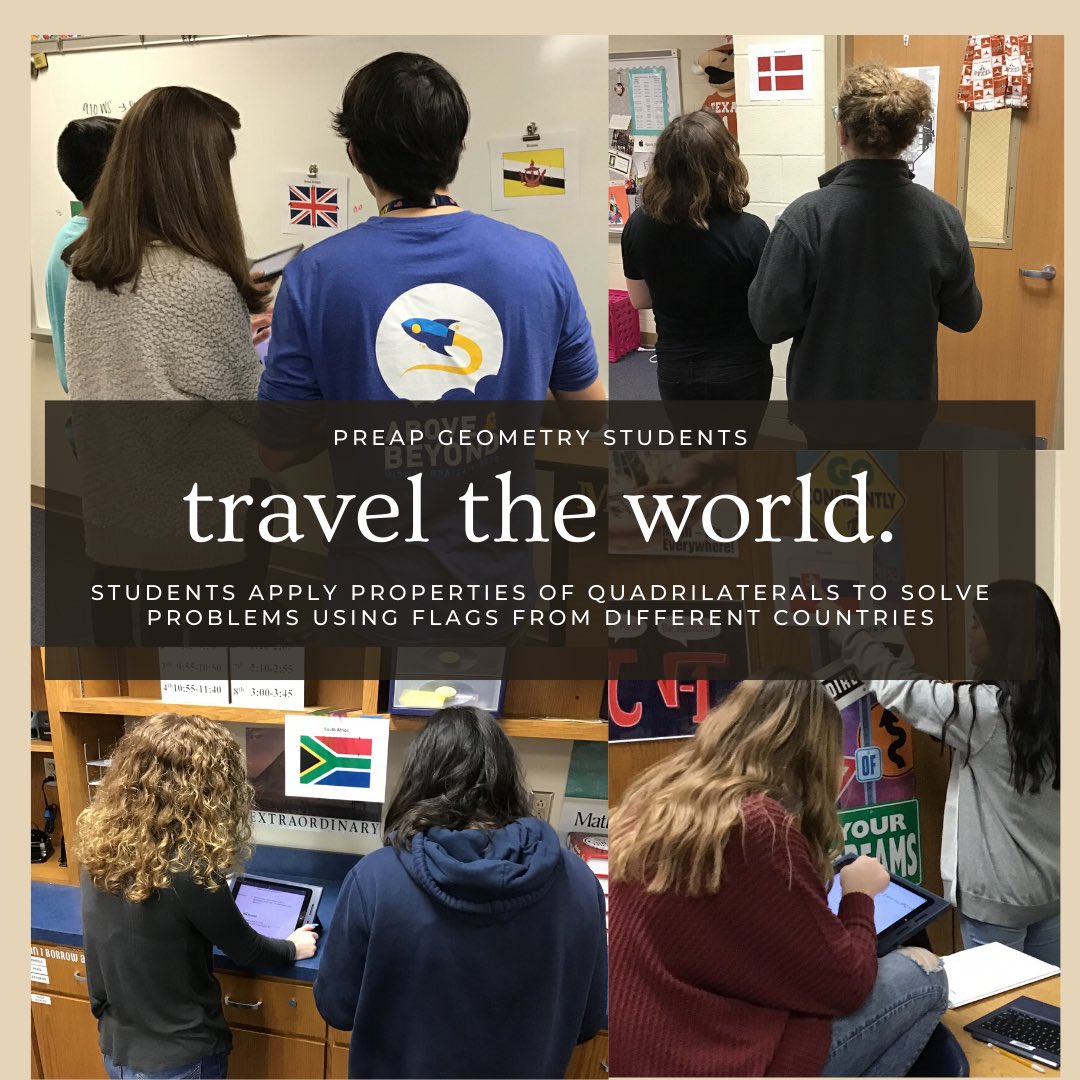 Mrs_Myers_Math's tweet photo. Geometry students travel around the world, solving problems using flags from different countries.  #AroundTheWorld #Geometry #quadrilaterals https://t.co/bz2hieAPyv