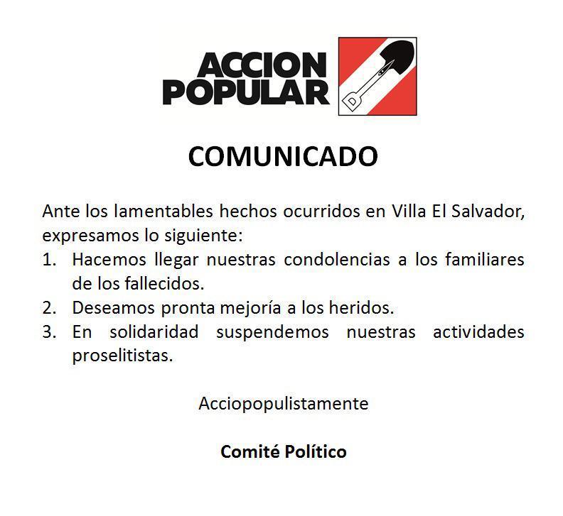 CrespoAp's tweet photo. El Equipo 33 y quien les habla presentamos nuestra solidaridad ante los hechos ocurridos en Villa el Salvador. Y en concordancia con los demás candidatos del partido, se ha decidido suspender toda actividad proselitista. https://t.co/ZvXwI4aUNZ