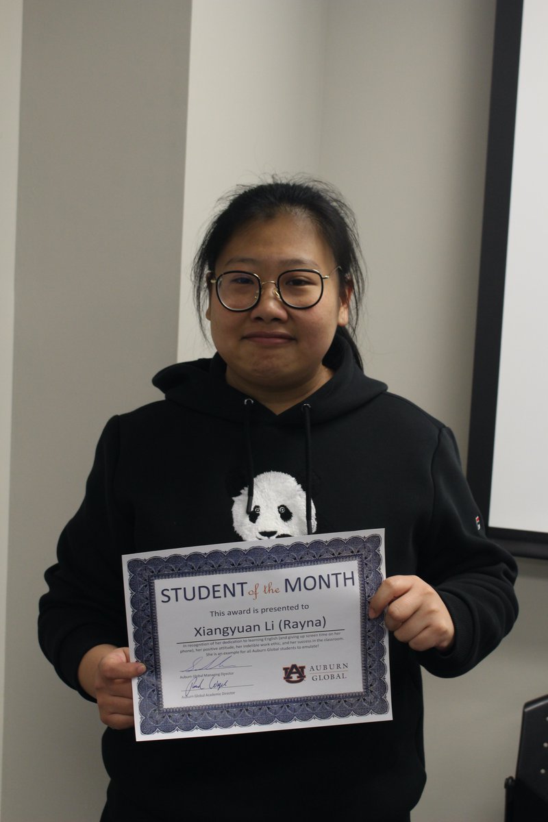 AuburnGlobal's tweet photo. Congratulations to Xiangyuan Li (Rayna) on being Auburn Global's Student of the Month! Her dedication to her academics and learning proved her the perfect choice. Please help us in congratulating her! https://t.co/6qLh0QFqEN