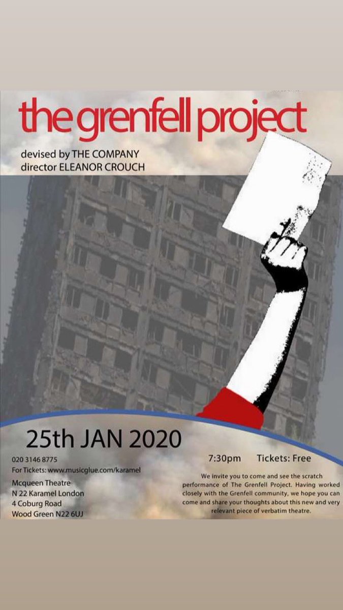 GrenfellProject's tweet photo. Just a few days to go till the Show!! Still some tickets left!! Don’t miss out, come see this important piece of theatre and help support #justiceforgrenfell⭐️💚⭐️ The Tickets are free, so see you there on Saturday!!! https://t.co/zRslU8iBSu https://t.co/KUAwDlm7bq