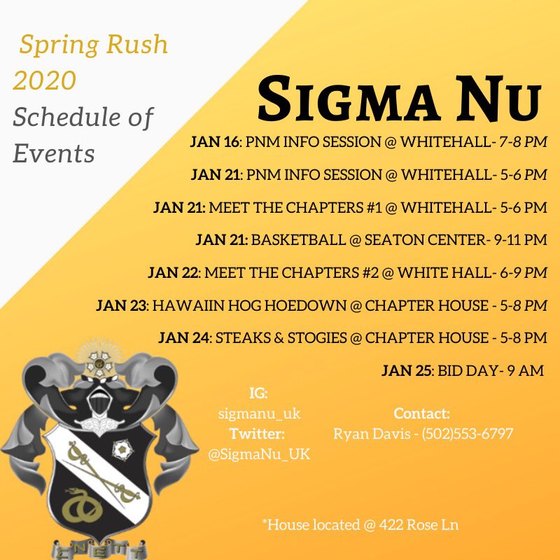 Be sure to make it out to our open house tonight at 422 Rose Ln! It’s our biannual Hawaiian Hog Hoedown, so come get some food and meet the brothers of Sigma Nu