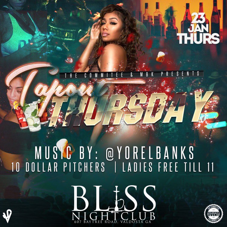 _dejaaaaa1's tweet photo. TapOut Thursday Tonight 🥳 At Bliss Ladies Free Til 11 🤪 @MBK_PROMO https://t.co/qboVClWWrb