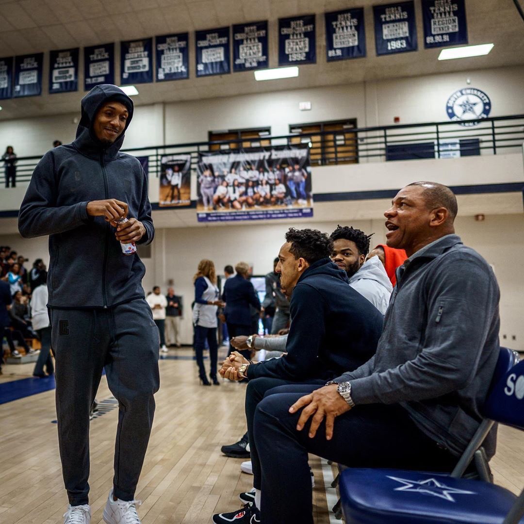 SGHSBasketball's tweet photo. Thank you @TeamLou23 and the rest of @LAClippers coming to South Gwinnett for the floor dedication!! https://t.co/P54idUI2oT