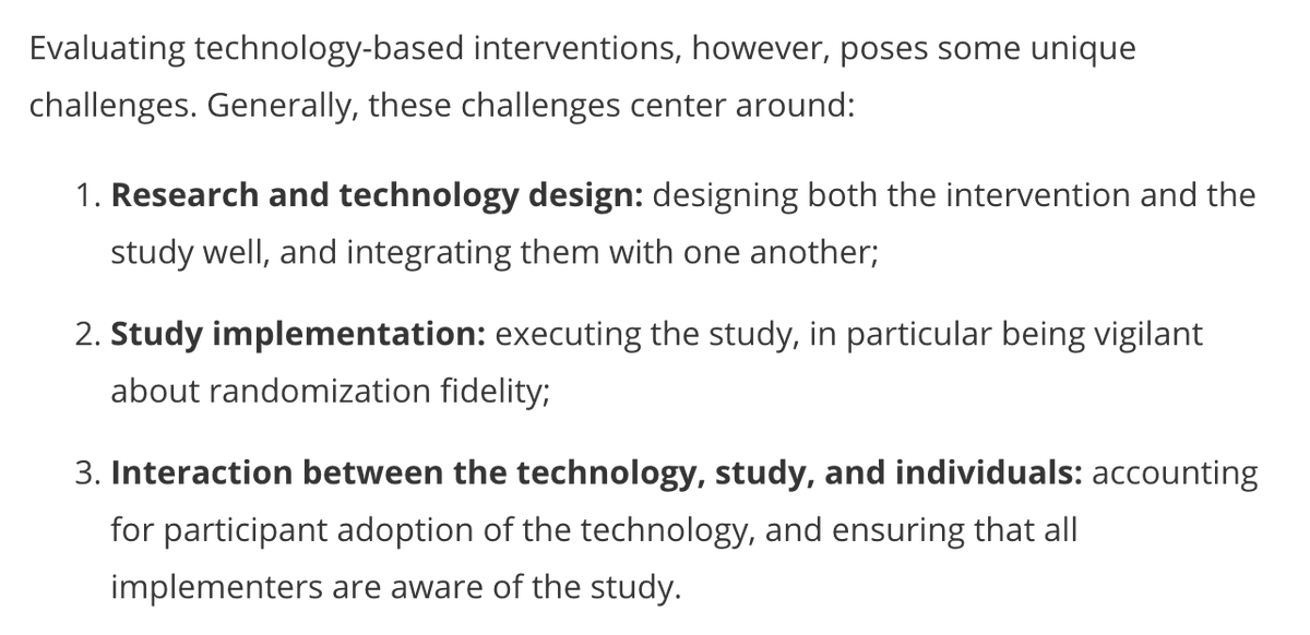 JPAL_NA's tweet photo. Tech-based interventions📱can offer many benefits, in particular the ability to standardize treatment across participants.
Our #EvaluationToolkit discusses challenges that we've experienced w/ tech-based interventions and steps to mitigate them.
https://t.co/Ps7ArHzIHm https://t.co/f5WsfRbYLS
