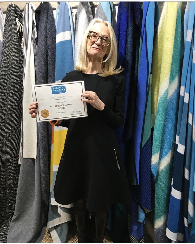 GreenGroveWeave's tweet photo. Prizewinning! @GreenGroveWeave @ScotTradeFair thank you!#scottishtextiles #mohair #throws #madeinscotland #cosy #heritage thank you #bakkaknitwear for the photo! https://t.co/yvmn2TudwB