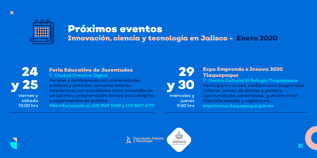 brainhubmx's tweet photo. RT InnovaJal: ¿Ya te enteraste de los eventos que tendrán lugar este mes en #Jalisco? Te invitamos a la Feria Educativa de Juventudes este 24 y 25 de enero, y a la Expo Emprende e Innova 2020 en #Tlaquepaque el 29 y 30 de enero. Registro en: … https://t.co/hniwfjR6Tj