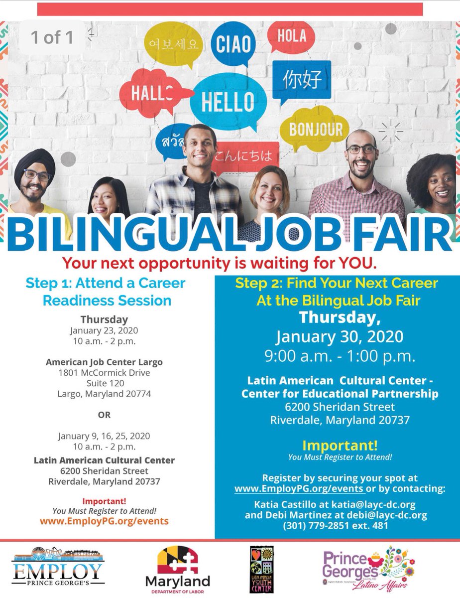 Come see us at the Bilingual Job Fair on January 30, 2020 from 9AM-1PM! Details on the flyer below