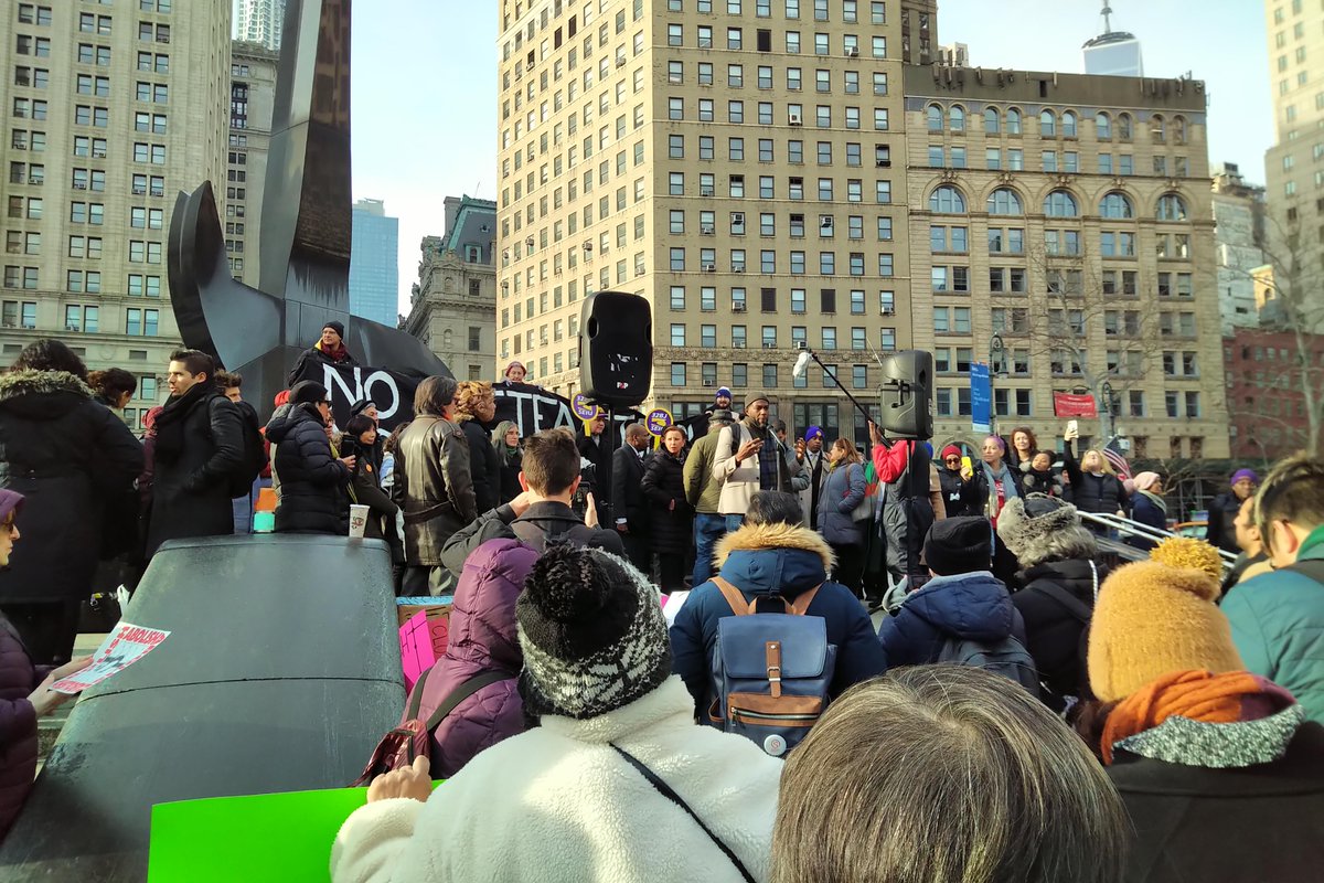 One of our organizers stood in solidarity today with @NewSanctuaryNYC, <a href="/JFREJNYC/">Jews for Racial & Economic Justice Action</a> and <a href="/NeverAgainActn/">✡️ Never Again Action ✡️</a> to march with Ravi, Executive Director of New Sanctuary Coalition &amp; Immigrant Rights Activist. Friends Don’t Let Friends Check-In Alone! istandwithravi.org