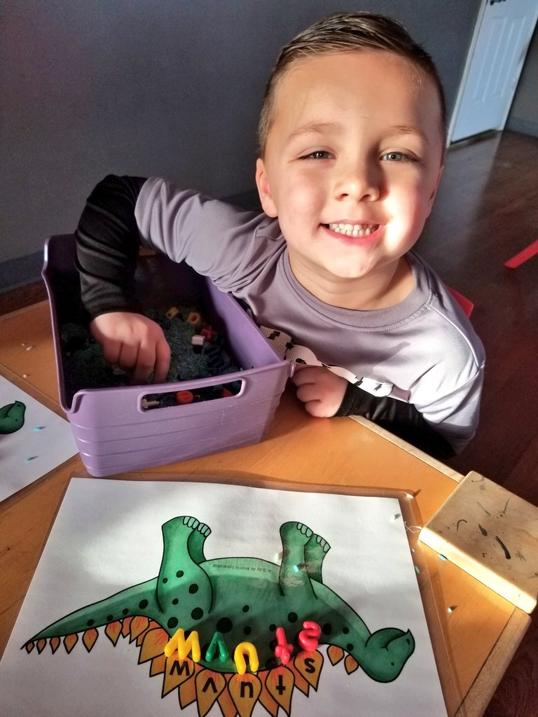 MsCarrie_LPS's tweet photo. More dinosaur fun! We're doing a dinosaur dig to find our letters, making fossils, spelling sight words and writing our letters! https://t.co/aP1e68u1Q9