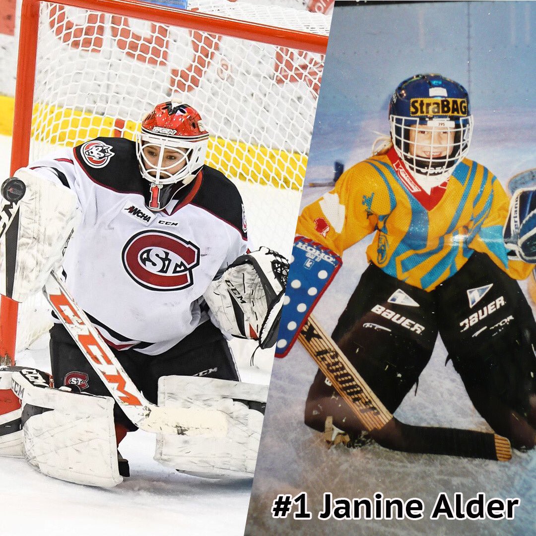 SCSUHuskies_WHK's tweet photo. In honor of the Huskies’ Senior Night coming up this Saturday, we’d like to celebrate our senior class and throw it back to where our love for the game first began, starting with #1 Janine Alder! 
#scsuwhk https://t.co/oO2wutD641