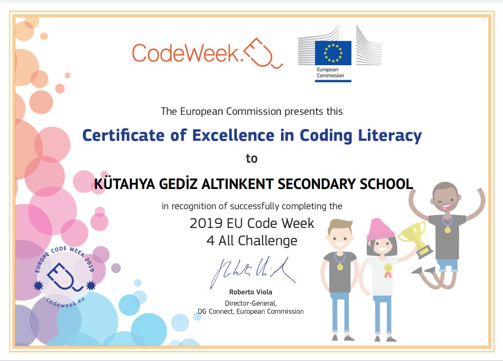 okankaraca0015's tweet image. Ekim 2019 da okul olarak katildigimiz Avrupa Kod Haftası etkinlikleri dolayısıyla okulumuza verilen "Mükemmellik Sertifikaları"
#Codeweek2019 @CodeWeekEU #CodeWeek #CodeEU #CodeWeekTurkey @tretwinning @eTwinningEurope @kutahyamem @GedizM @kod_43 @BasyigitHasann @AhmetAydin64