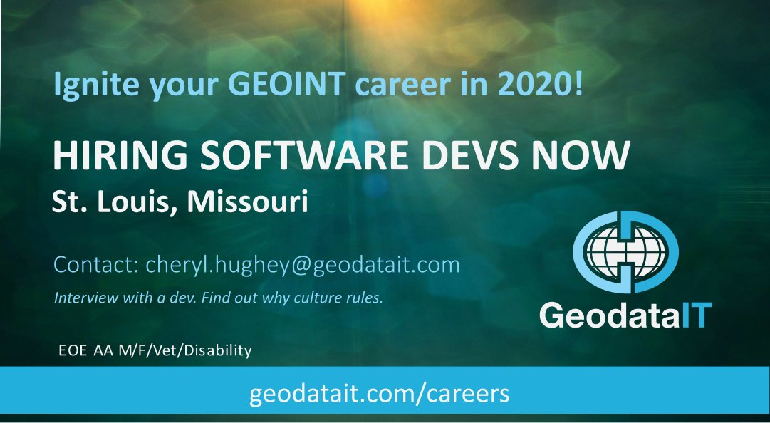 GeodataIT's tweet photo. We have a couple sweet software dev roles immediately available.  TS/SCI required. See jpg for contact details.

#SoftwareDeveloper #geoint #gis #devops #aws https://t.co/JVxgIGMMSG