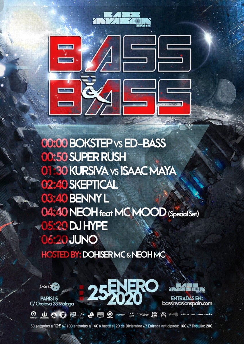 dnbspain's tweet image. ❌ #EVENTO ❌

¡Tan solo dos días para la Bass &amp;amp; Bass!
 
👥 @Skepticaluk, @bennyl_dnb, @DJHYPE_PLAYAZ, @Neoh_sp y más
📍 @Paris15Malaga 

⬇️⬇️⬇️ HORARIOS ⬇️⬇️⬇️