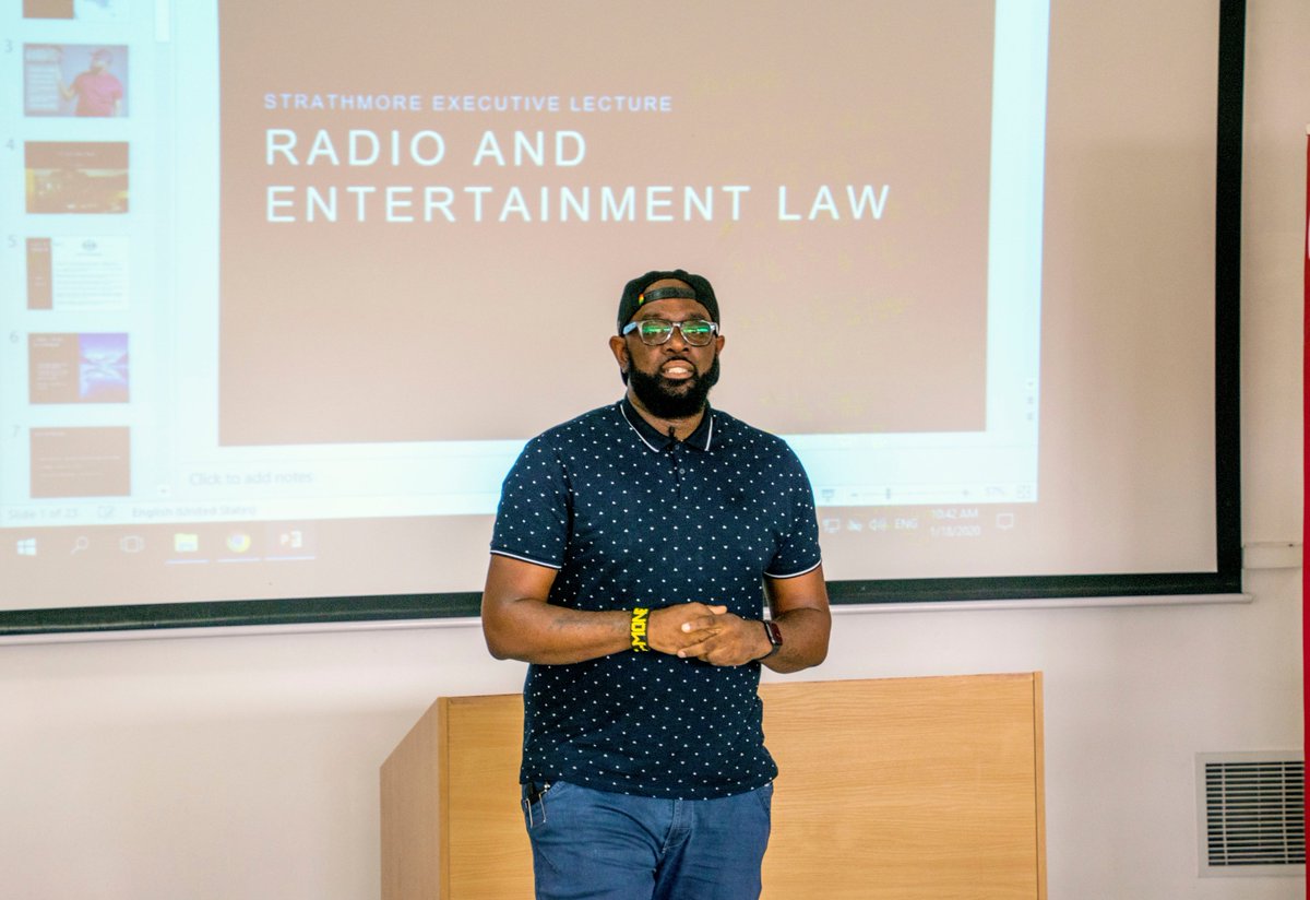 Snochwada's tweet photo. @iNgizi @GMONEYizME @StrathmoreLaw The session: Music & Radio Law at @StrathmoreLaw . Topics covered by @GMONEYizME included: Libel, Defences against Libel, Music Publishing, Copyright Infringement, CMOs, Royalties, Music on YouTube
#SnoClass2020
#ExecutiveEducation https://t.co/WGbGoJSSz8