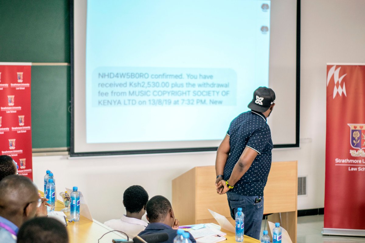Snochwada's tweet photo. @iNgizi @GMONEYizME @StrathmoreLaw The session: Music & Radio Law at @StrathmoreLaw . Topics covered by @GMONEYizME included: Libel, Defences against Libel, Music Publishing, Copyright Infringement, CMOs, Royalties, Music on YouTube
#SnoClass2020
#ExecutiveEducation https://t.co/WGbGoJSSz8