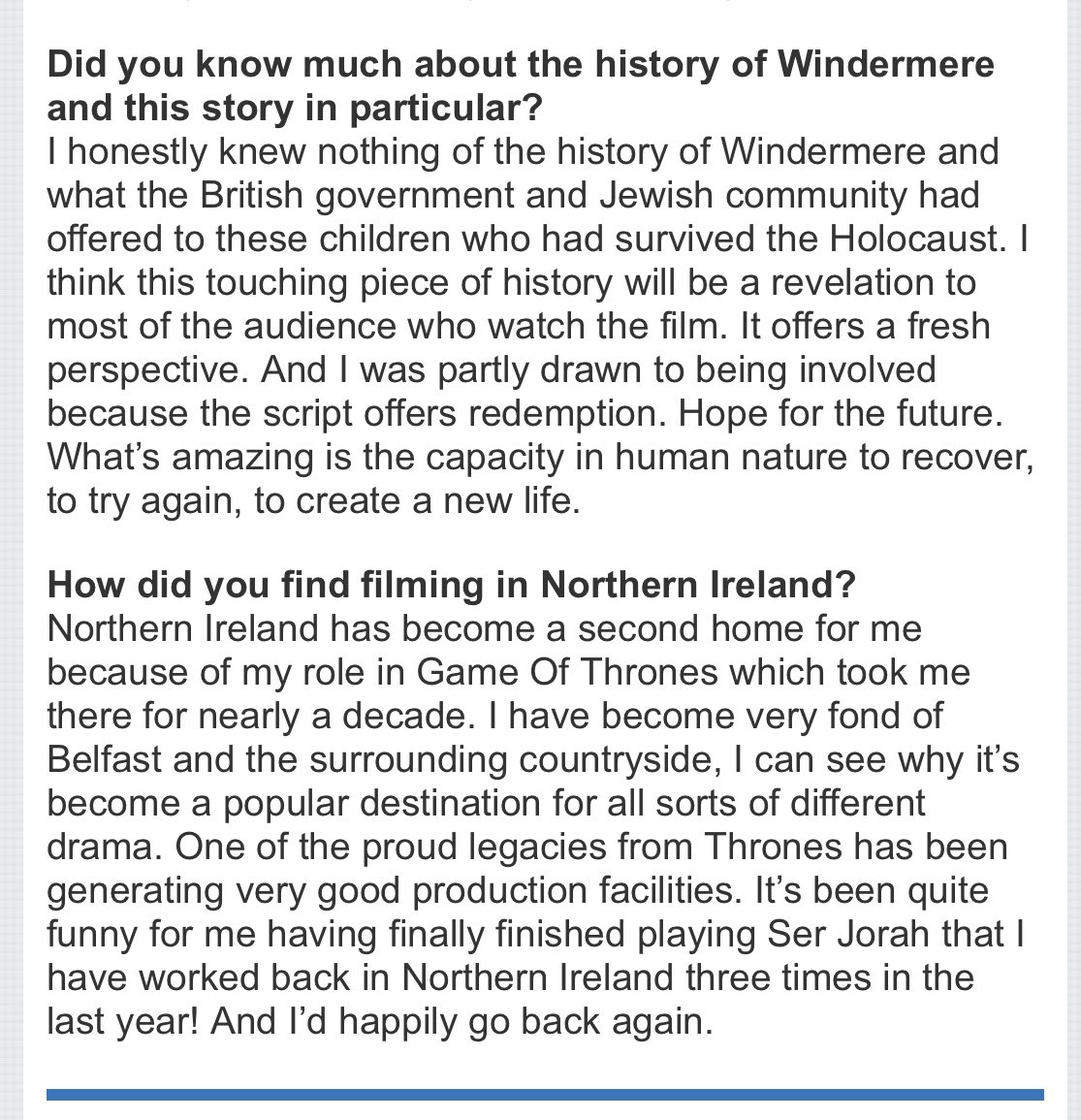 Interview with Iain Glen #TheWindermereChildren #jorahmormont