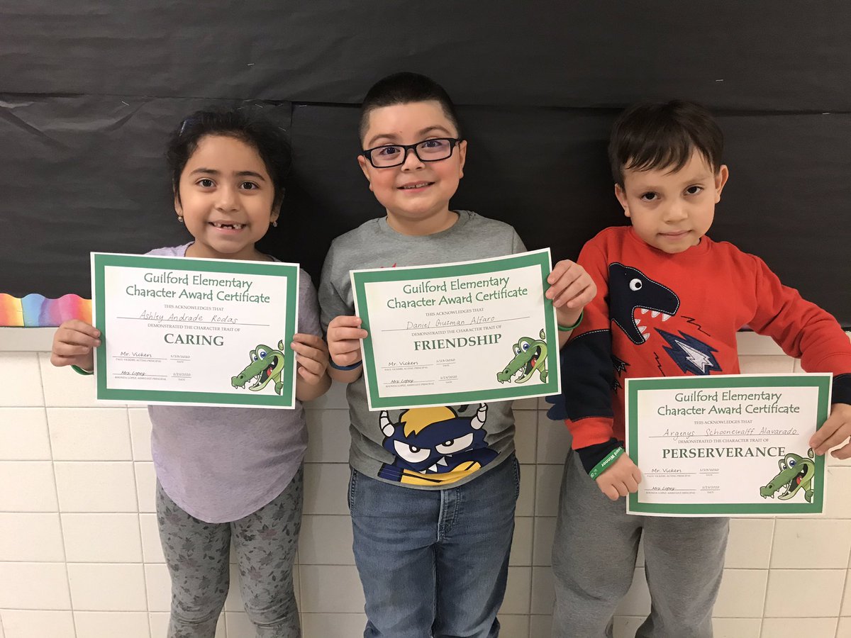 Congratulations to our second quarter character award winners! We are proud of your caring, friendship and perseverance! <a href="/GuilfordEle/">Guilford Elementary School</a> #gatorsdeserveit20