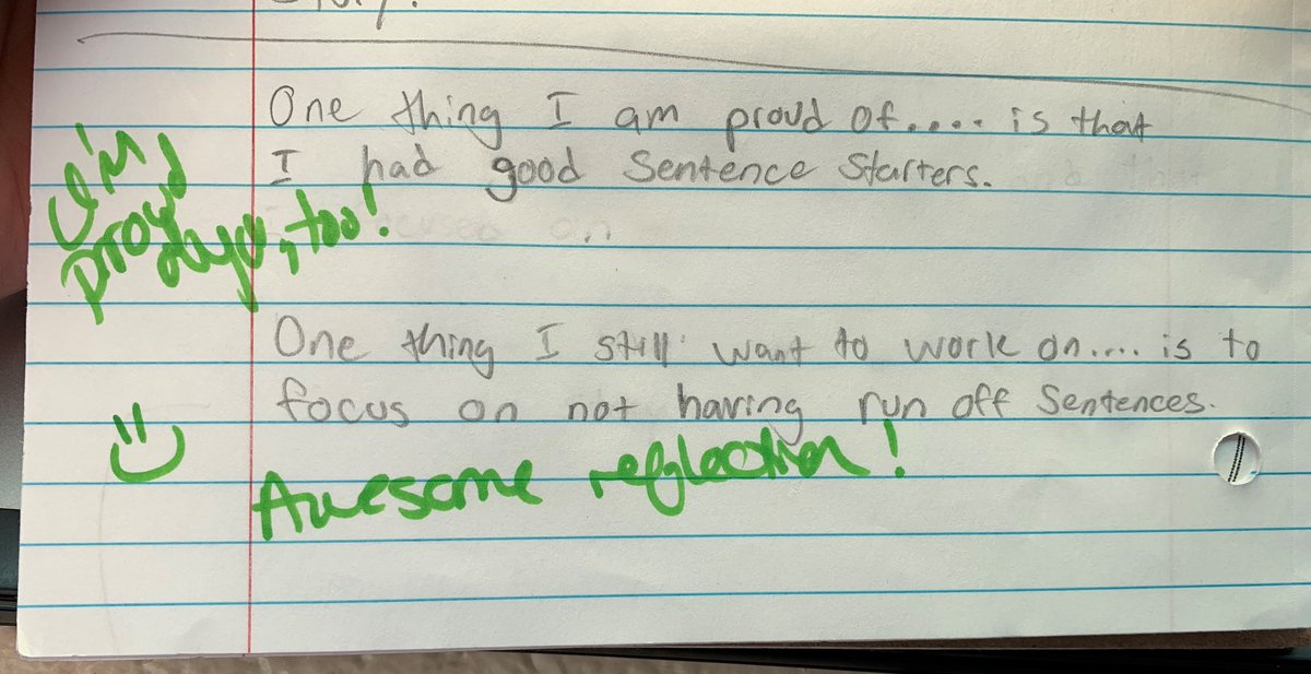 English8GMS's tweet photo. Students reflected on their essays after one on one conferences. I'm excited to see the growth in how they can talk about and reflect on their learning!
#GMSbelieves #reflectingonlearning https://t.co/45sFVYUByP