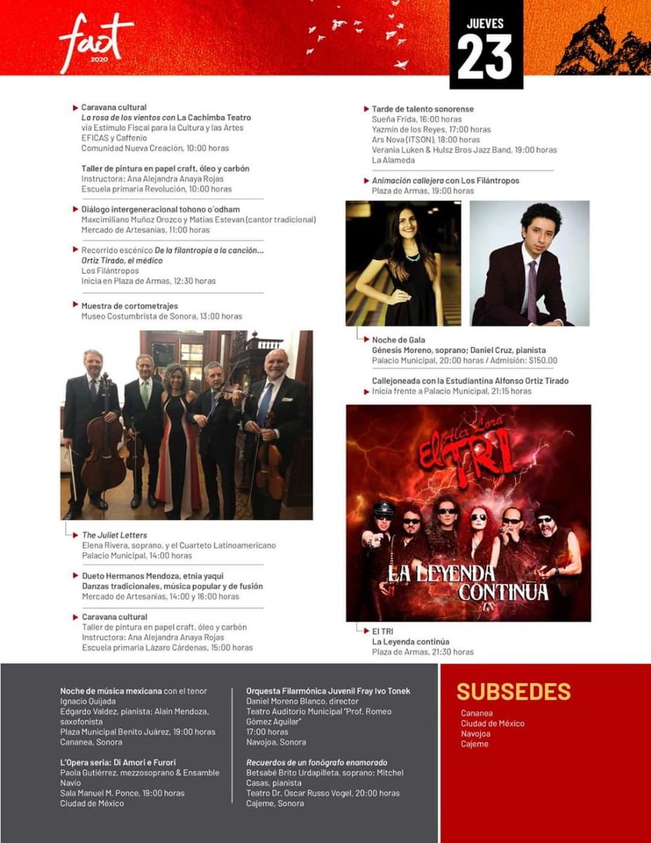 IselaHong's tweet photo. En la noche de gala, estará hoy en Alamos , #GenesisMoreno, soprano y #DanielCruz pianista , la tradicional callejoneada estudiantil y la leyenda @eltridemexico @faot2020 @mariowab @ClaudiaPavlovic https://t.co/vj5xefODjM