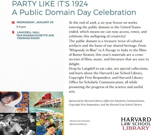 Flyer with event information and depicts images of works whose copyright has now expired, including Buster Keaton films.