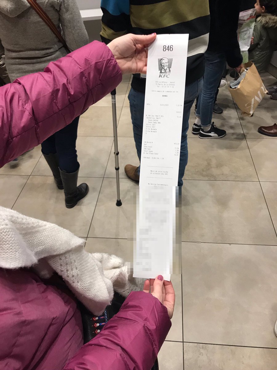 Hey <a href="/KFCFrance/">KFC France</a> la moitié des arbres coupés d’Amazonie doivent aller ds la pâte à papier de vos tickets, c’est obligé d’avoir des tickets de 60 cm de long ? #SauvonsLaPlanete