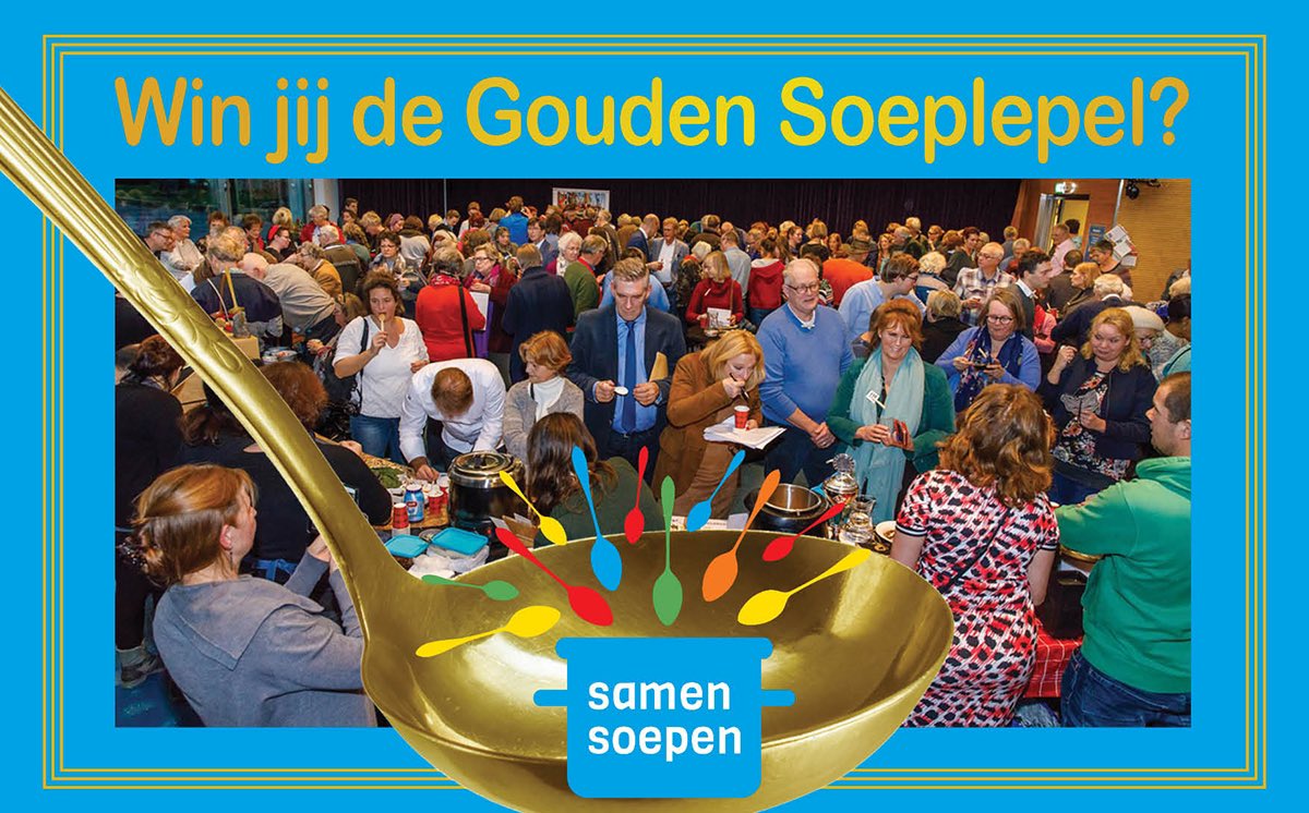Vrijdag 16 uur de verbindende soepwedstrijd <a href="/goudensoeplepel/">De Gouden Soeplepel</a> <a href="/gem_heuvelrug/">Utrechtse Heuvelrug</a> met in de jury Janny van der Heijden, <a href="/FritsNaafs/">Frits Naafs</a>, Michelinsterchef Andre van Alten en een heleboel heerlijke zelfgemaakte soepen. Kom ook! #iedereen #welkom 💛🥣🥄🥣💛