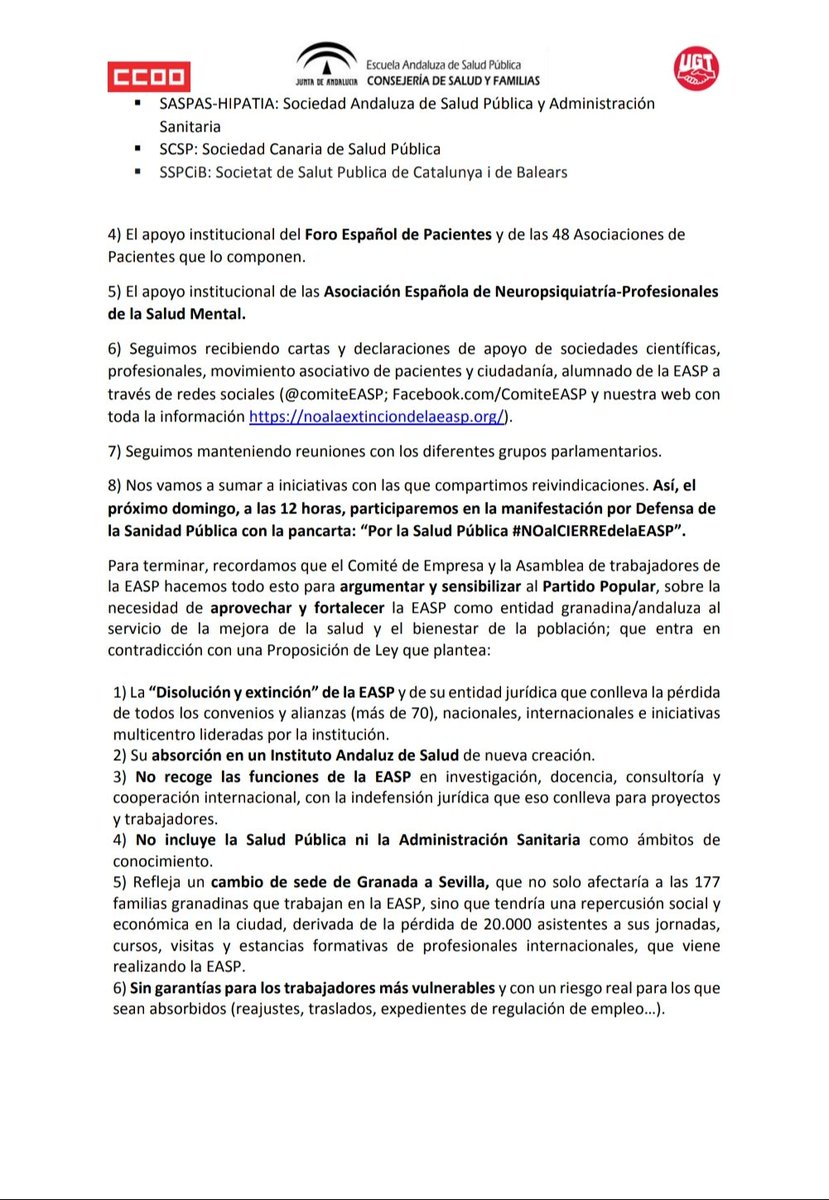 NOTA DE PRENSA <a href="/comiteeasp/">@ComiteEASP</a>
❗5 febrero: Calificación en Mesa de <a href="/ParlamentoAnd/">Parlamento Andalucía</a> de la ProporciónLey de <a href="/ppandaluz/">PP de Andalucía</a>
❗Plazos cortos y pocas garantías de modificación
❗Vamos a continuar e intensificar negociaciones y movilizaciones
🙏Necesitamos TODOS LOS APOYOS
#NOalCIERREdelaEASP