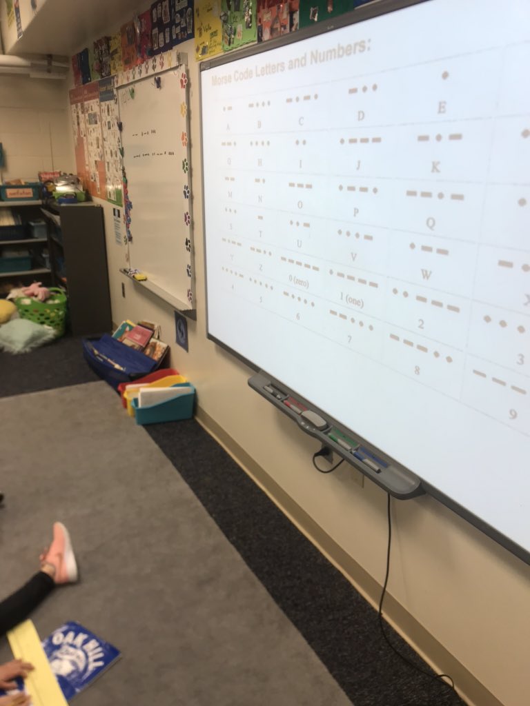 MrsGrimesFirst's tweet photo. We wrote our names in Morse code today to practice forms of communication form the past! @oakhill2172  @19Chr1stine https://t.co/R834517agU