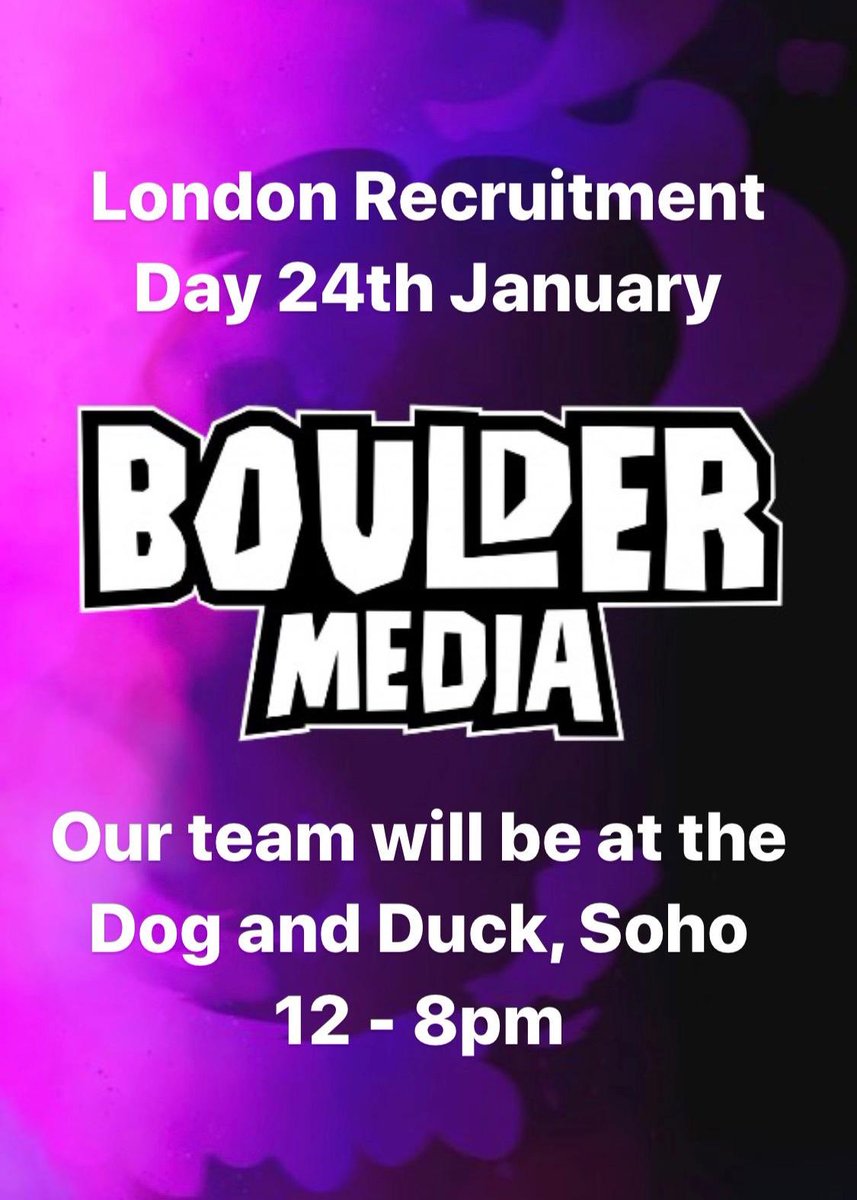 BoulderMediaLtd's tweet photo. We are hiring for a CG feature!!
Our team will be at
The Dog & Duck, 18 Bateman St, Soho, London W1D 3AH
12 - 8pm
https://t.co/UcK5XwJ9H9
If you are interested in being Boulders next big hire, pop in to chat to our team!
#bouldermedia #boulderjobs #boulderfeature https://t.co/hmsm04epcc
