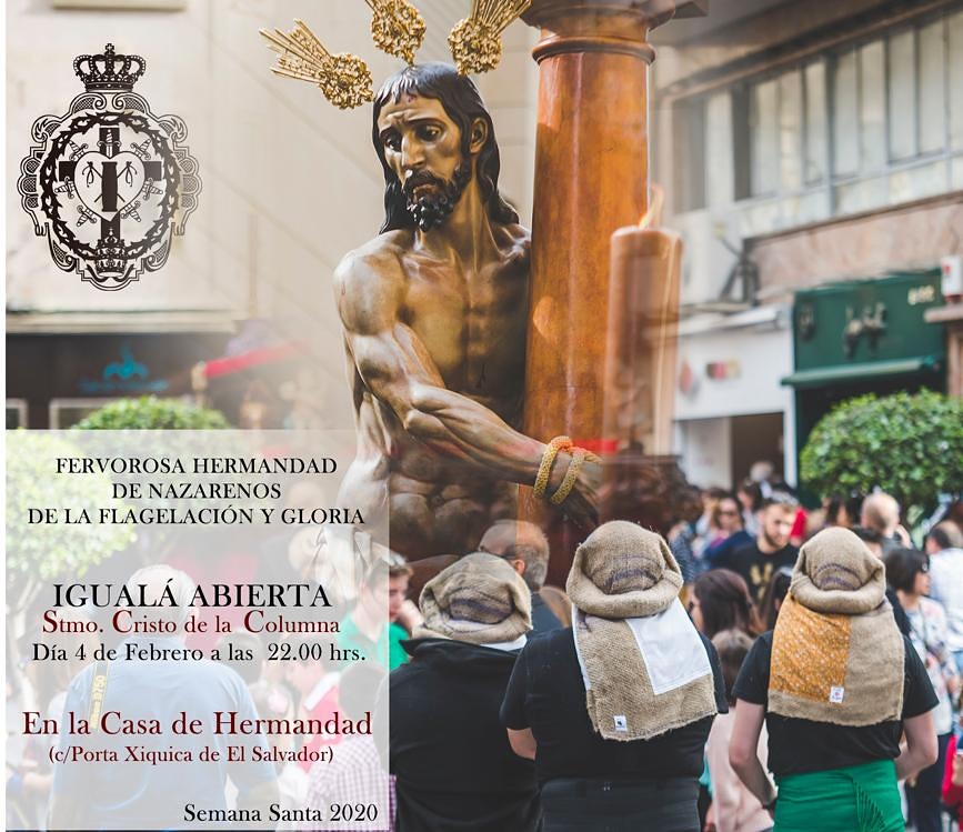 ¡Igualá Stmo. Cristo de la Columna!

El 4 de febrero a las 22:00h en la Casa de Hermandad, tendrá lugar la igualá para formar parte de la plantilla de costaleros del Stmo. Cristo de la Columna.

¡Te esperamos!

#SemanaSanta2020 #Igualá #FlagelacionYGloria