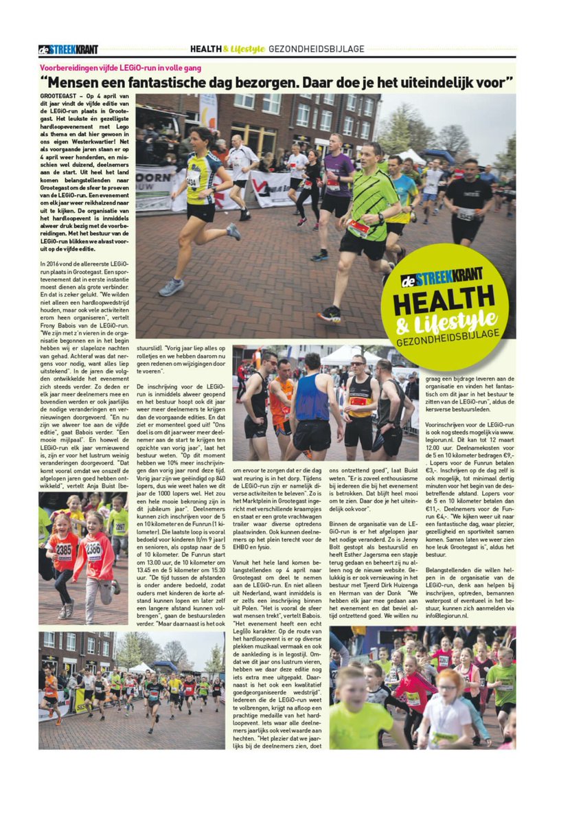 Deze week in de gezondheidsbijlage van <a href="/streekkrant/">vandormael dirk</a>. De voorbereidingen op de LEGiO-run in Grootegast op 4 april 2020 zijn in volle gang. Binnenkort meer over de nieuwe bestuursleden en nieuwe hoofdsponsor

#legiorun #hardlopen #grootegast #gezondheid #4april #loopmaatjes