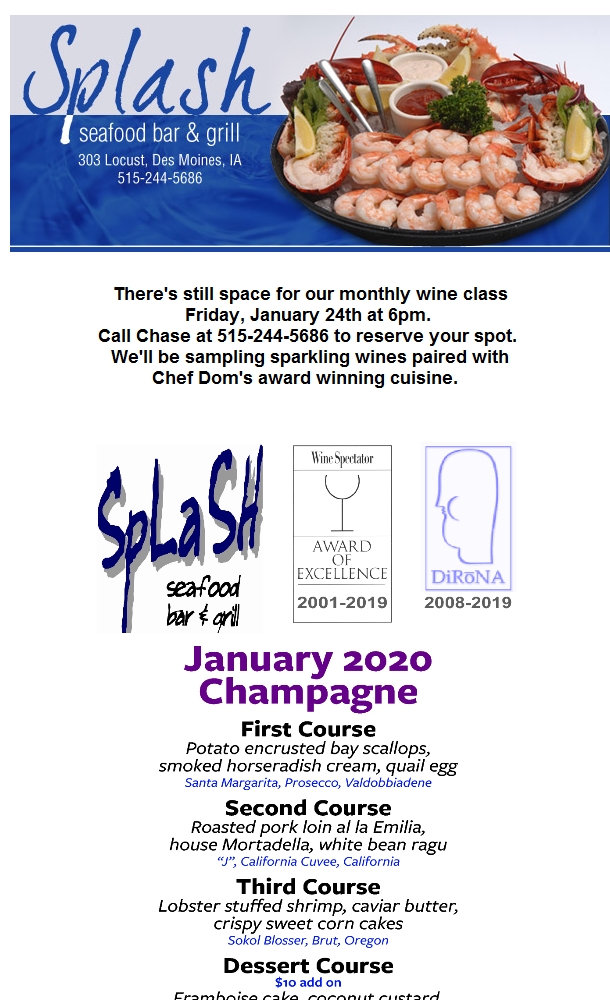 SplashSeafood's tweet photo. January Wine Event At Splash https://t.co/t503KHYlZv https://t.co/B2JAQVxmJe