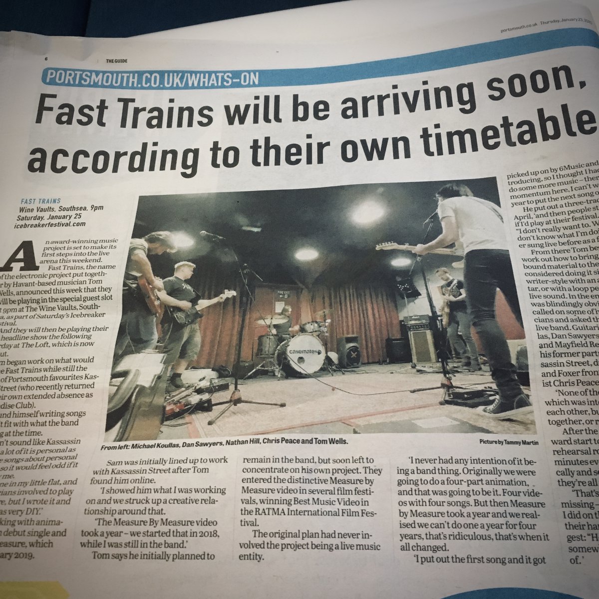 tomwellsmusic's tweet photo. BIG thank you to Chris Broom at @portsmouthnews for this article in today's paper. 

We chatted all things Fast Trains, including @IceBreakerUK and next weekend's sold out show at The Loft.

There's an extended version online too, right about here: https://t.co/HxiuqUN2Pn https://t.co/uKOHJRqpmH