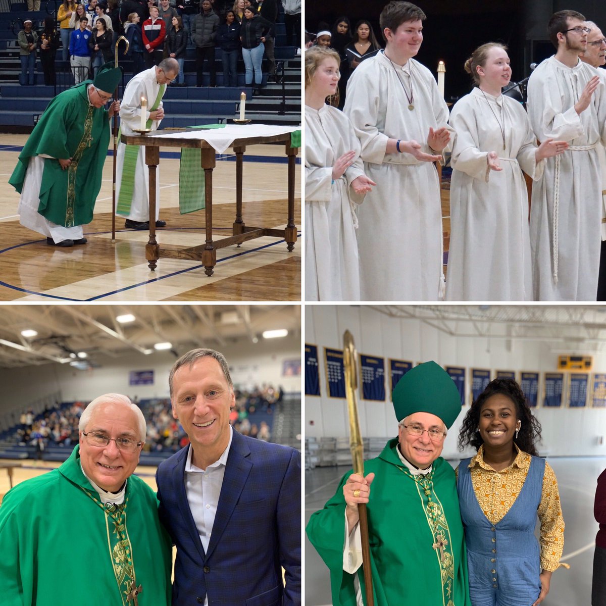 PiusXIHigh's tweet photo. We were honored to have Most Reverend Jeffrey R. Haines, Auxiliary Bishop of Milwaukee, leading us in prayer today at Mass. He blessed our beautiful new altar, and inspired us with his message of uplifting others with our words. #guidedbyfaith #drivenbycompassion #THISisPiusXI https://t.co/pPuGh6GBAk