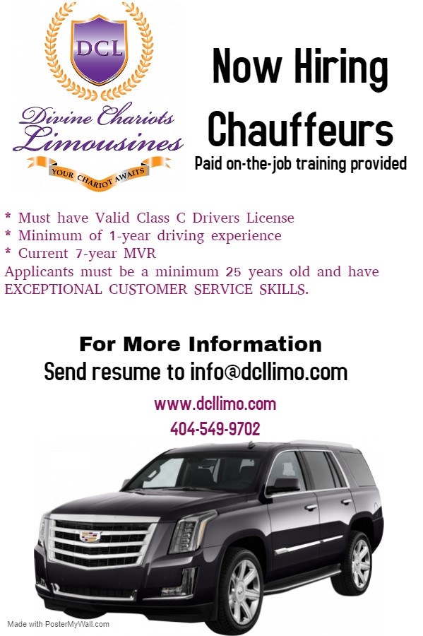 Divine_Chariots's tweet image. Now Hiring!

We are seeking professional Chauffeurs to join our fast growing company. Paid on-the-job training! Call us today and set up an interview! 404-549-9702 or send us your resume to info@dcllimo.com.