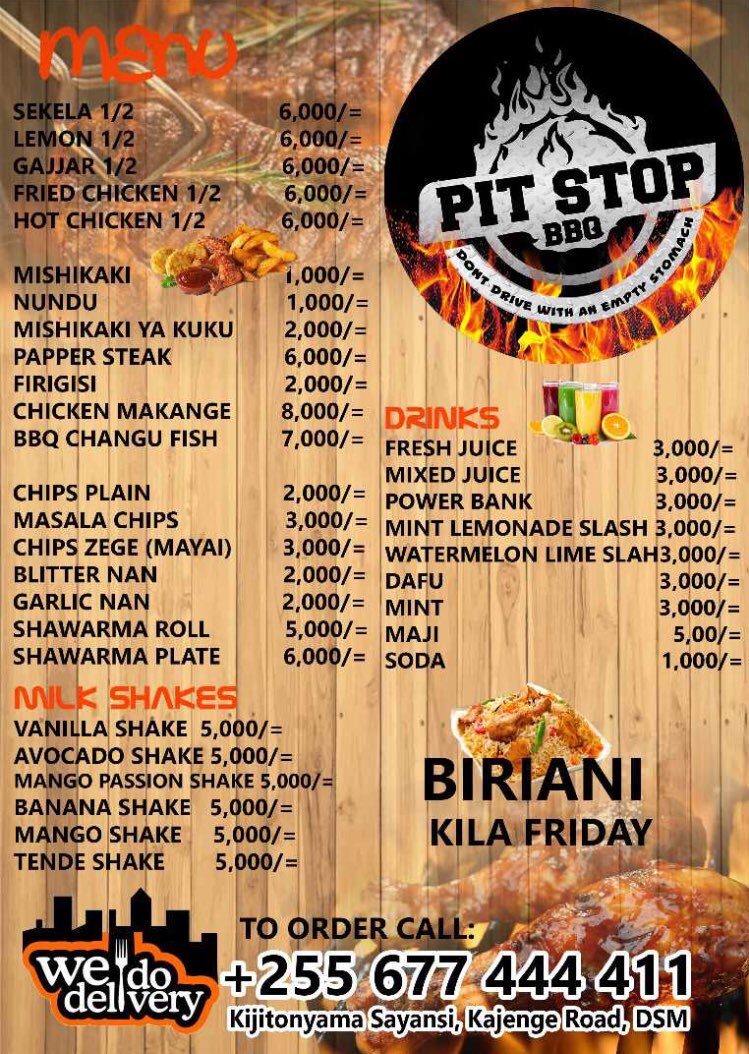 ItsMe_Jabeer's tweet photo. #PitStopBBQ maeneo ya Kijitonyama kama unaenda shule ya msingi ya Kijitonyama karibu sana upate chakula kitamu na huduma bora. Usiwaze sana delivery mpaka mlangoni kitu chaap kwa haraka.  Karibuni Wote
📞: 0677-444411

Please retweet https://t.co/e1m4BduXj3