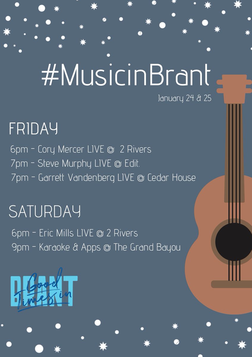 branttourism's tweet photo. After a longgggg dreeearrry week... warm up to some LIVE MUSIC, treats, and eats in Brant!
#MusicinBrant #GoodTimesinBrant #LiveMusic #EveryFridaySaturday #MusicHub #Food #Drink https://t.co/D80geH2INP