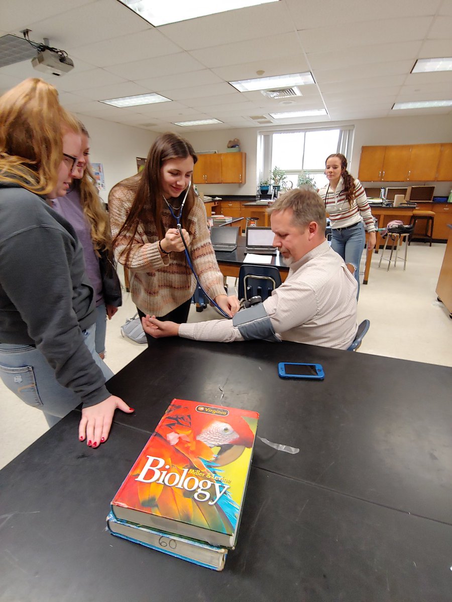 Dr. Howard taking Mr. Lewis's blood pressure today in DE Anatomy.  Sint worry, he will live! <a href="/EMHSMustangs/">Eastern Montgomery High School</a> <a href="/MarkMiear/">Mark Miear</a>