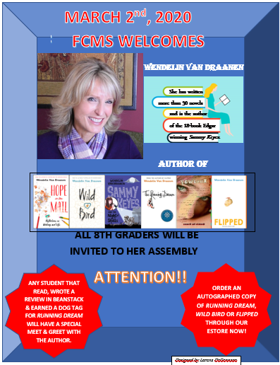 learnwlachance's tweet photo. Falcon Cove ARE YOU READY? Author of our #schoolwideread #RunningDream @WendelinVanD
will be here March 2nd! READ,READ,READ @PrincipalFCMS @LibraryLadee @FalconCovePTA @MrsPowers86 @zuriheartsbooks https://t.co/ZguScxeK71