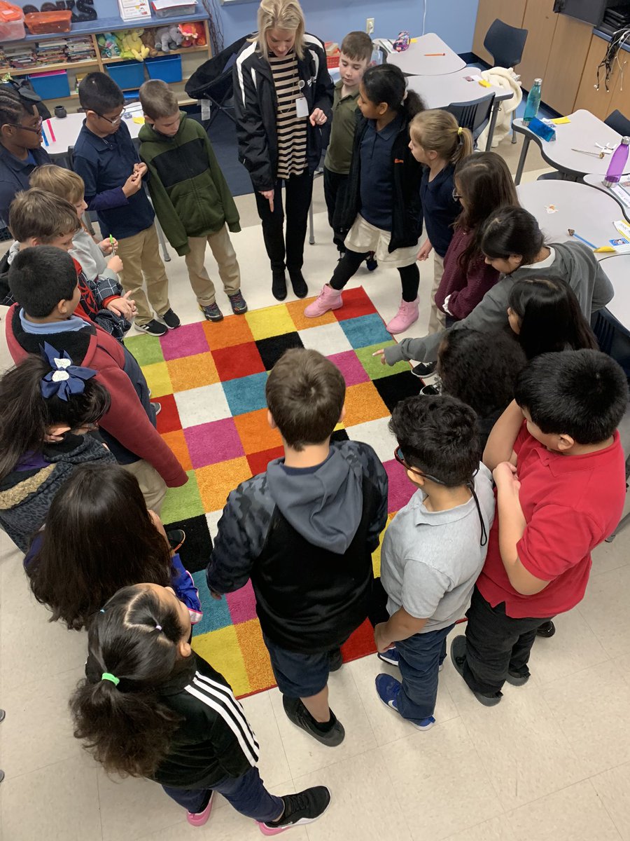 MsMCTaylor's tweet photo. Using the squares of our rug to discuss the fraction regions and sets along with congruent fractions! @LockeKelly @allysonlbell @RangeElementary @JennyWorks2 #rangeridernation https://t.co/XltNyJAN1r