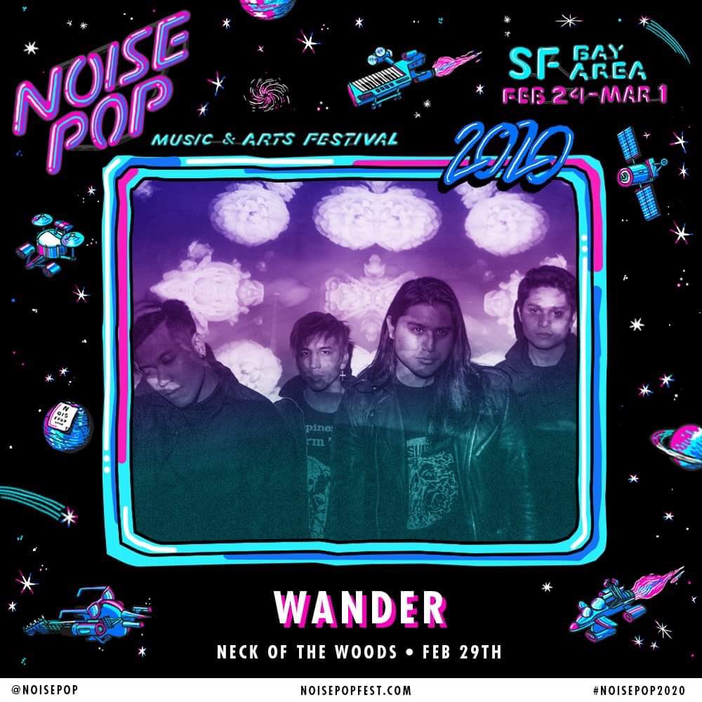 wander_band's tweet photo. Bay Area! It is a pleasure to announce that we’re playing at Neck of the Woods on 2/29 for @noisepop Festival 2020 with our friends @hikesmusic and @commissuresf! Badges &amp; individual show tickets on sale now at https://t.co/wx6BmQA1Qc 
#NoisePop2020 https://t.co/SE4slAYVYX