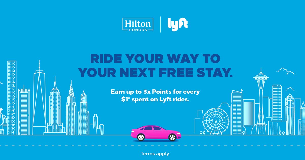 For the first time ever, you can earn <a href="/HiltonHonors/">Hilton Honors</a> Points with <a href="/lyft/">Lyft</a>! Whether you're requesting a ride to the airport, or a ride home, earn up to 3x #HiltonHonors Points per $1 USD you spend on #Lyft rides. Terms Apply. Link your accounts now: HiltonHonorsLyft.com