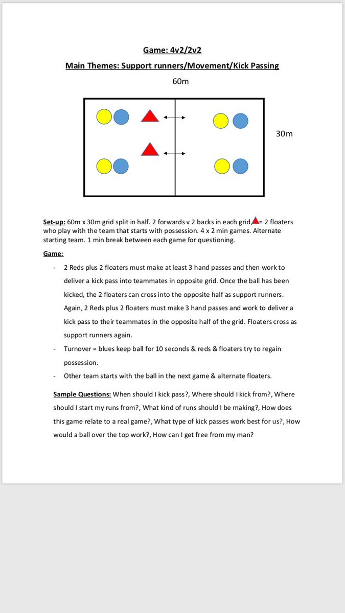 GaelicSense's tweet photo. Example of a game we played at football training tonight. Working on support running, creating space and kick passing. Easily adaptable for hurling. Questioning is key to develop players as problem solvers. Samples of questions included. -#GameSense #Reflection #SmallSided https://t.co/ERwILsiCkU