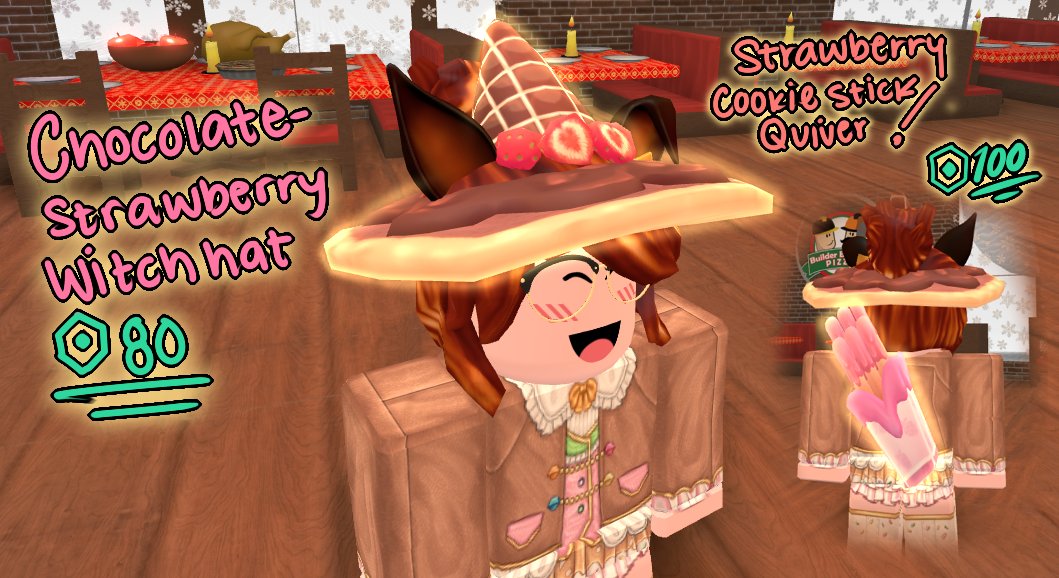 Evilartist On Twitter Oh Look It S Thursday New Accessories Robloxugc Chocolate Strawberry Witch Hat Https T Co Aeqowqbwik Strawberry Cookie Stick Quiver Https T Co A2ifc09qvf Deep Dish Pizza Cosplay Https T Co Ovl5r39euo Https T Co - roblox witch hat