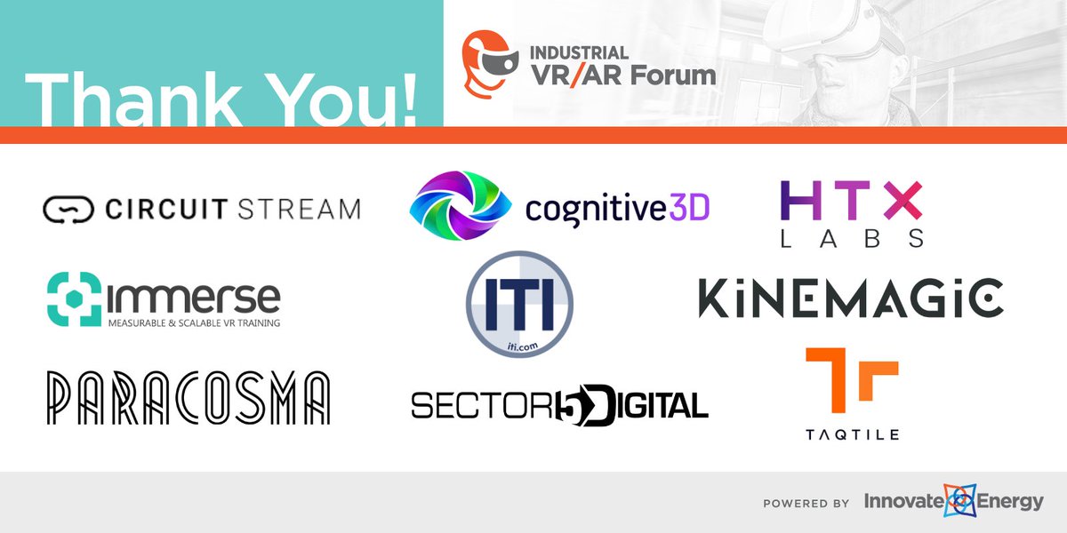 industrial_XR's tweet photo. It's Thursday which means it's time to say #ThankYou to a few of our #IndustrialVRAR Forum exhibitors. Thanks for showcasing your solutions with us!

#circuitstream
@cognitve3D
@htxlabs
@immerse
#ITI
#kinemagic 
@Sector5digital
@taqtile https://t.co/H94P0npSEh