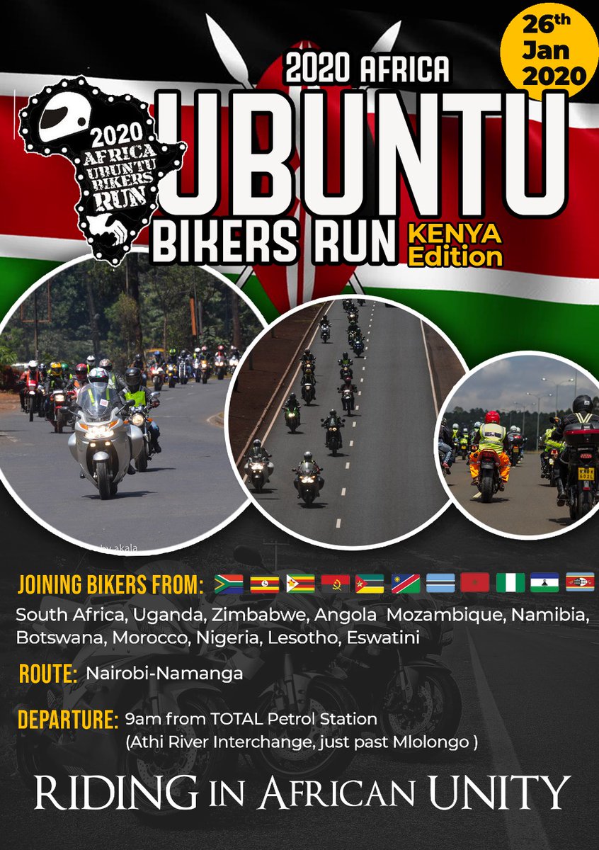 OmmarIF's tweet image. Join us this Sunday for the 2020 UBUNTU Bikers Run (Kenya Edition)
Route: Nairobi-Namanga
Time: 9am 
Meet-up: TOTAL Sabaki Petrol Station - Past Mlolongo near the Athi River Interchange.
#UbuntuRun2020 #Kenya