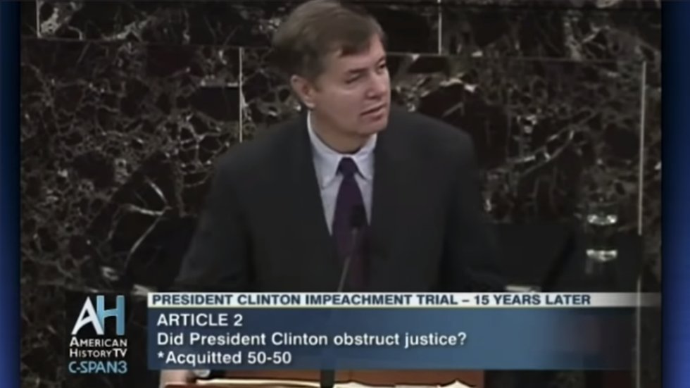 thehill's tweet photo. WATCH: Nadler plays 1999 clip of Graham defining high crimes: "It doesn't even have to be a crime" https://t.co/P6fQkMvgPY https://t.co/O7GMjh1VR9