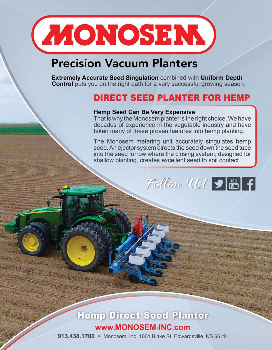 monosemusa's tweet photo. If you are thinking about attending #WorldAgExpo and #Nfms20 make sure to Stop at the #Monosem booth to learn why Monosem is the right choice for Direct Seeding Hemp #Hempplanter #Hempplanting https://t.co/vdLpeuVa9S