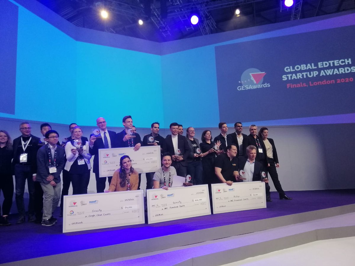 ¡Ganadores de los Global Edtech Startup Awards!🏆🤩
Genially premiada en la gran final de Londres como mejor startup del futuro🚀

¡Enhorabuena a tod@s l@s que han llegado hasta esta gran final, a todo nuestro equipo y gracias a esta gran comunidad!👏

#Bett2020 #Wewayra #Edtech