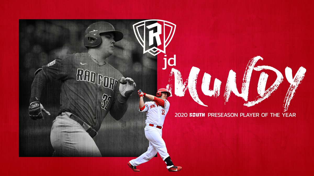 2019:
.3⃣0⃣4⃣ AVG
.4⃣1⃣2⃣ OB%
.5⃣8⃣8⃣ SLG

<a href="/RadfordBaseball/">Radford Baseball</a>'s JD Mundy is the 2020 Preseason #BigSouthBase⚾️ Player of the Year!